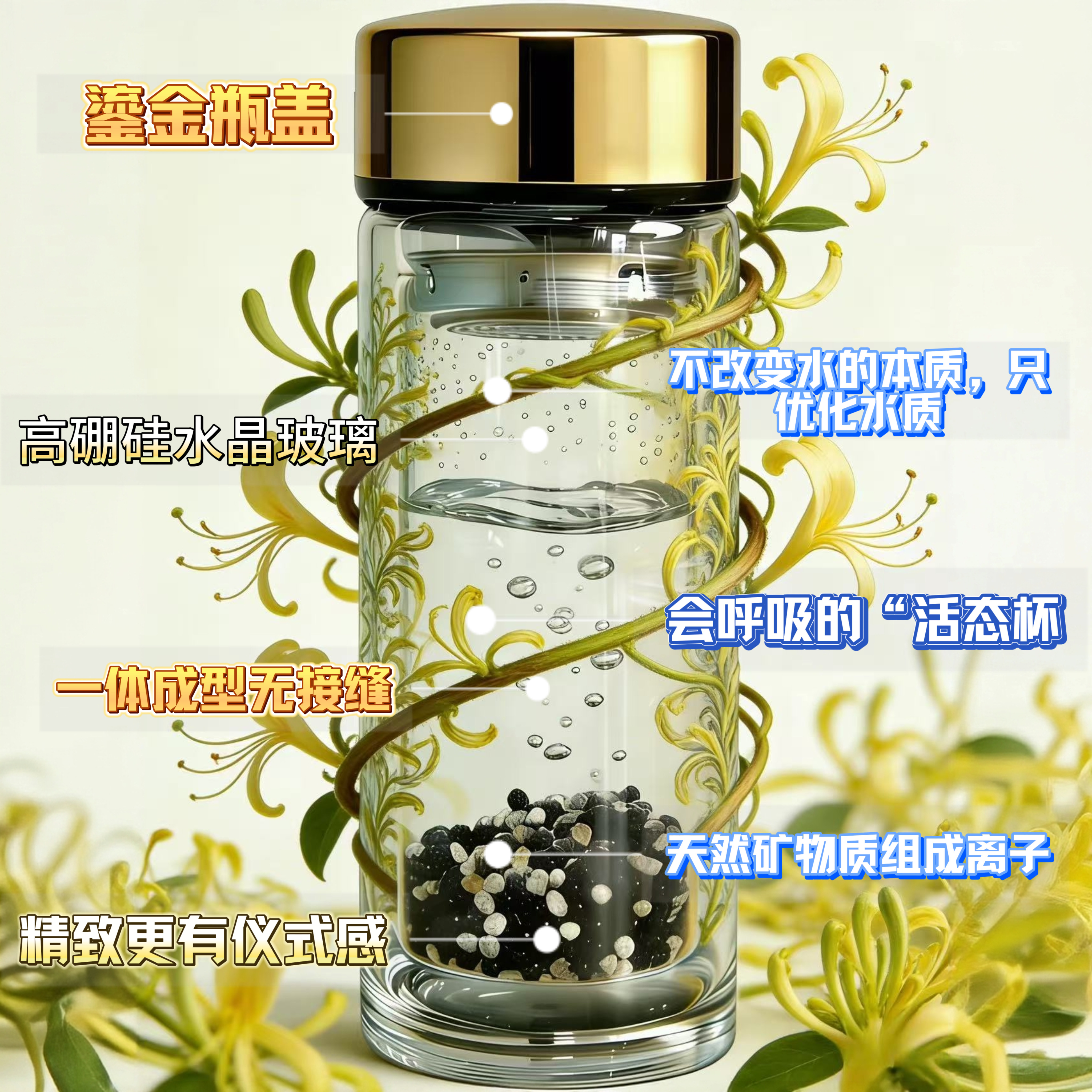 会 “呼吸” 的活态杯，高硼硅离子水杯双层保温，不改变水质只优化水