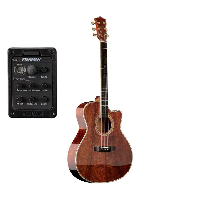 AAA+级全实木全单41寸全桃花心木演奏级全单民谣吉他渔夫