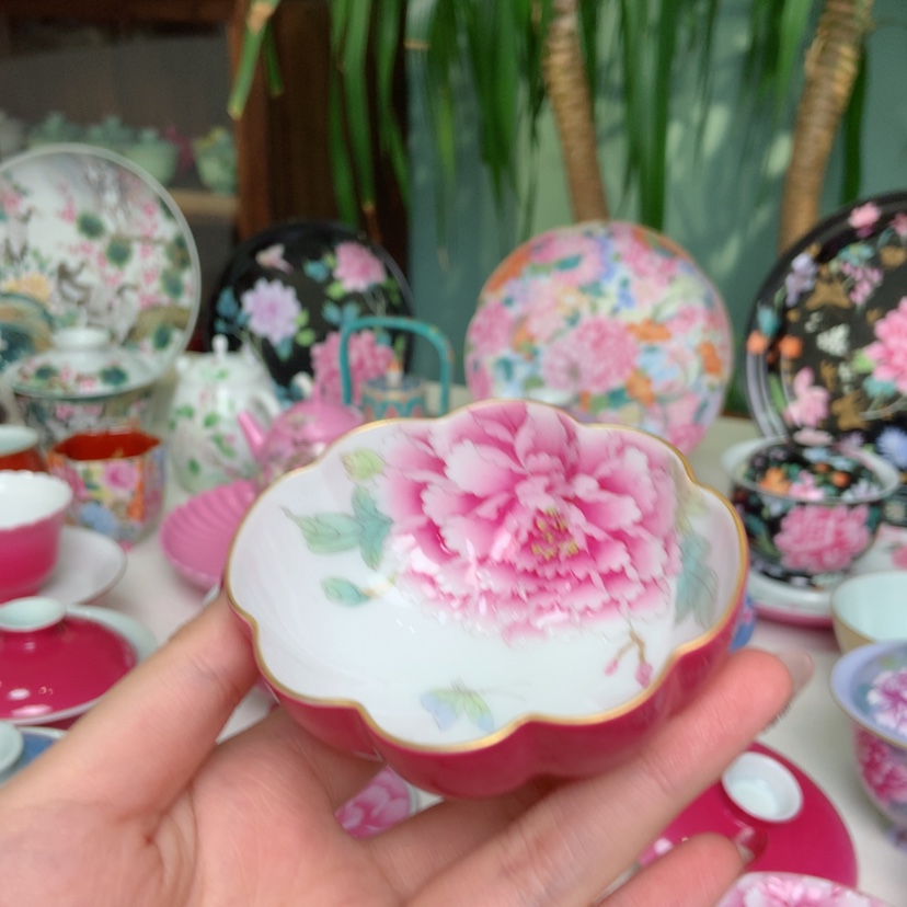 【闪购商品】步*?女神杯内绘牡丹珐琅彩炸