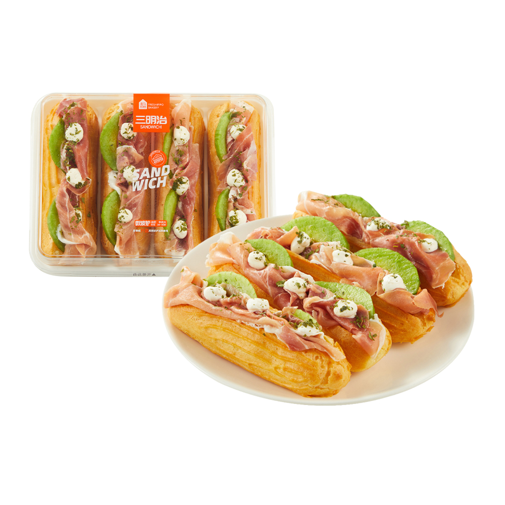 盒马烘焙 蜜瓜火腿泡芙三明治 190g
