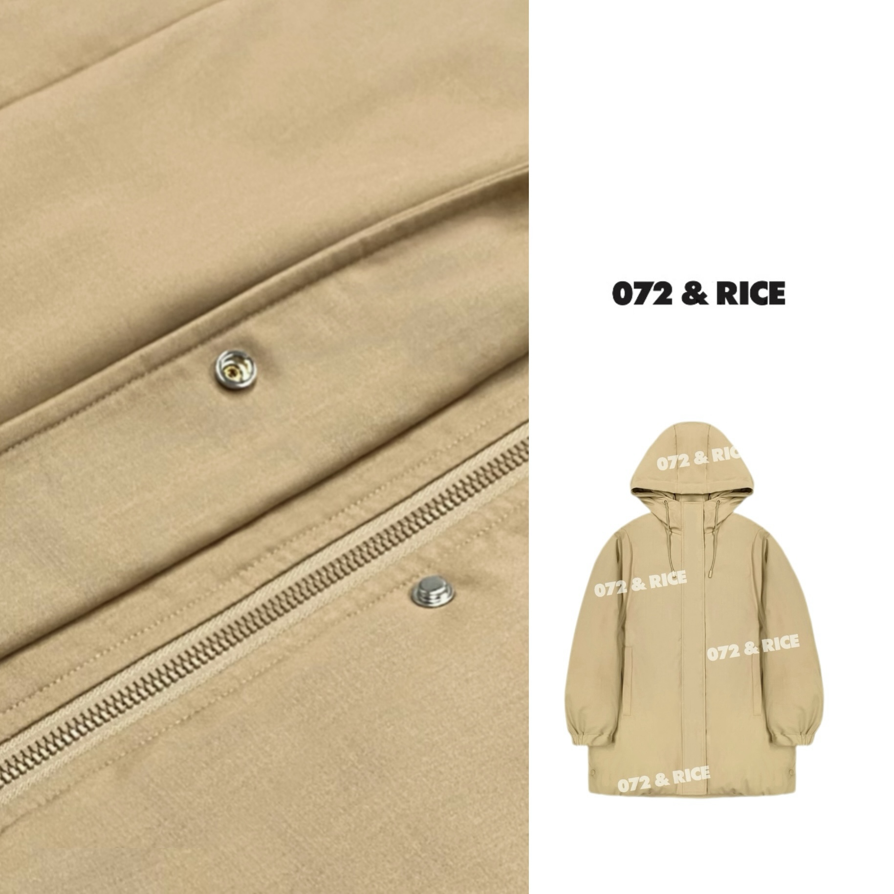 072 & RICE【小禾卡】桑蚕丝+羊毛 秋冬连帽白鹅绒外套 A-HMG09