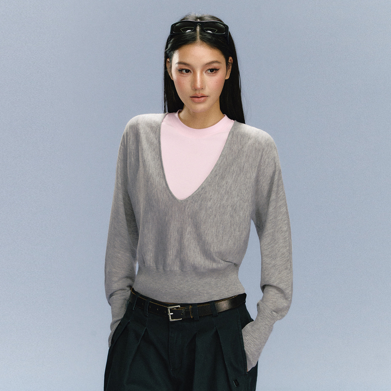 Ariseism 美式复古设计感长袖针织衫女秋冬新款毛衣内搭上衣