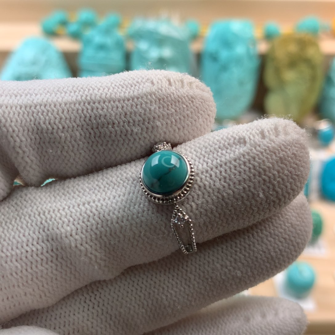 绿松石原矿银S925镶嵌