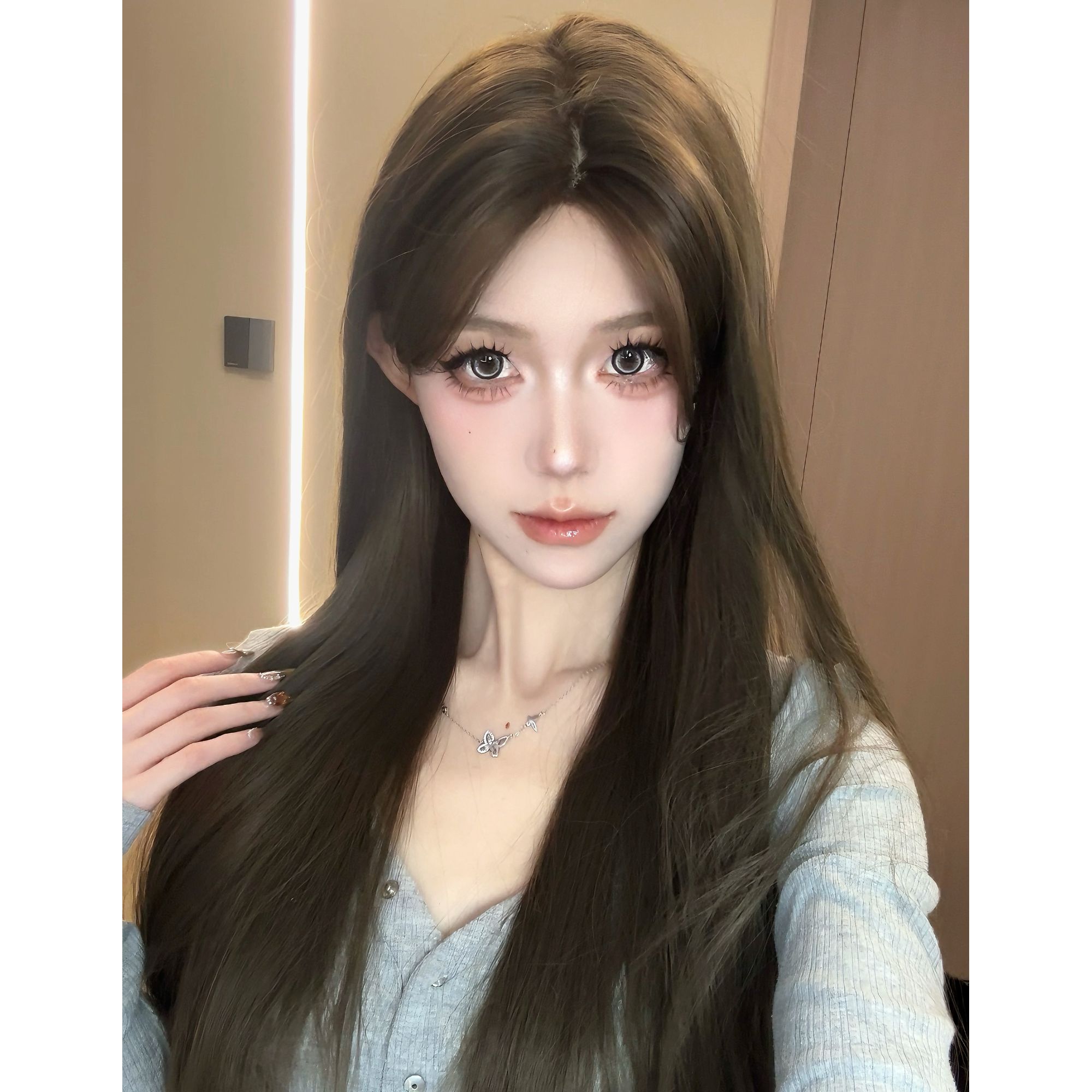 [三毛专属】AG假发女日常网红自然气质长直发中分刘海全头套式