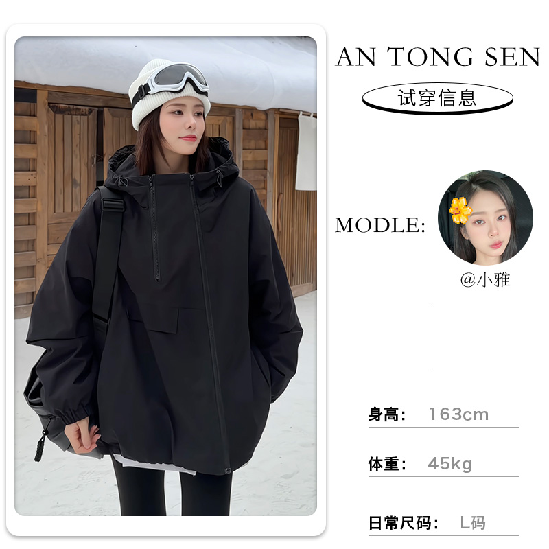 【棉服现货先发】设计双拉链加厚夹棉保暖棉服宽松休闲情侣连帽外套