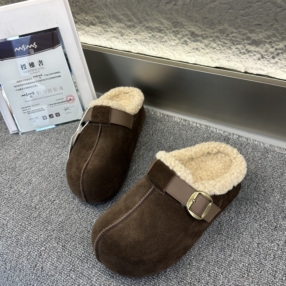 玛莎玛索80-672文艺复古纯色加绒保暖棉拖鞋休闲包头拖搭扣