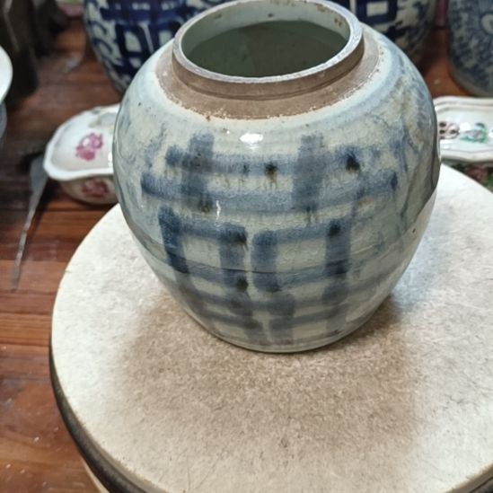 瓷片双双双喜临门罐罐摆件青花陶瓷摆件青花