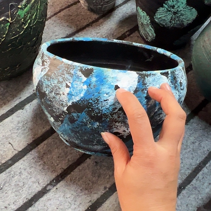 蓝色浅盆默认打孔高14