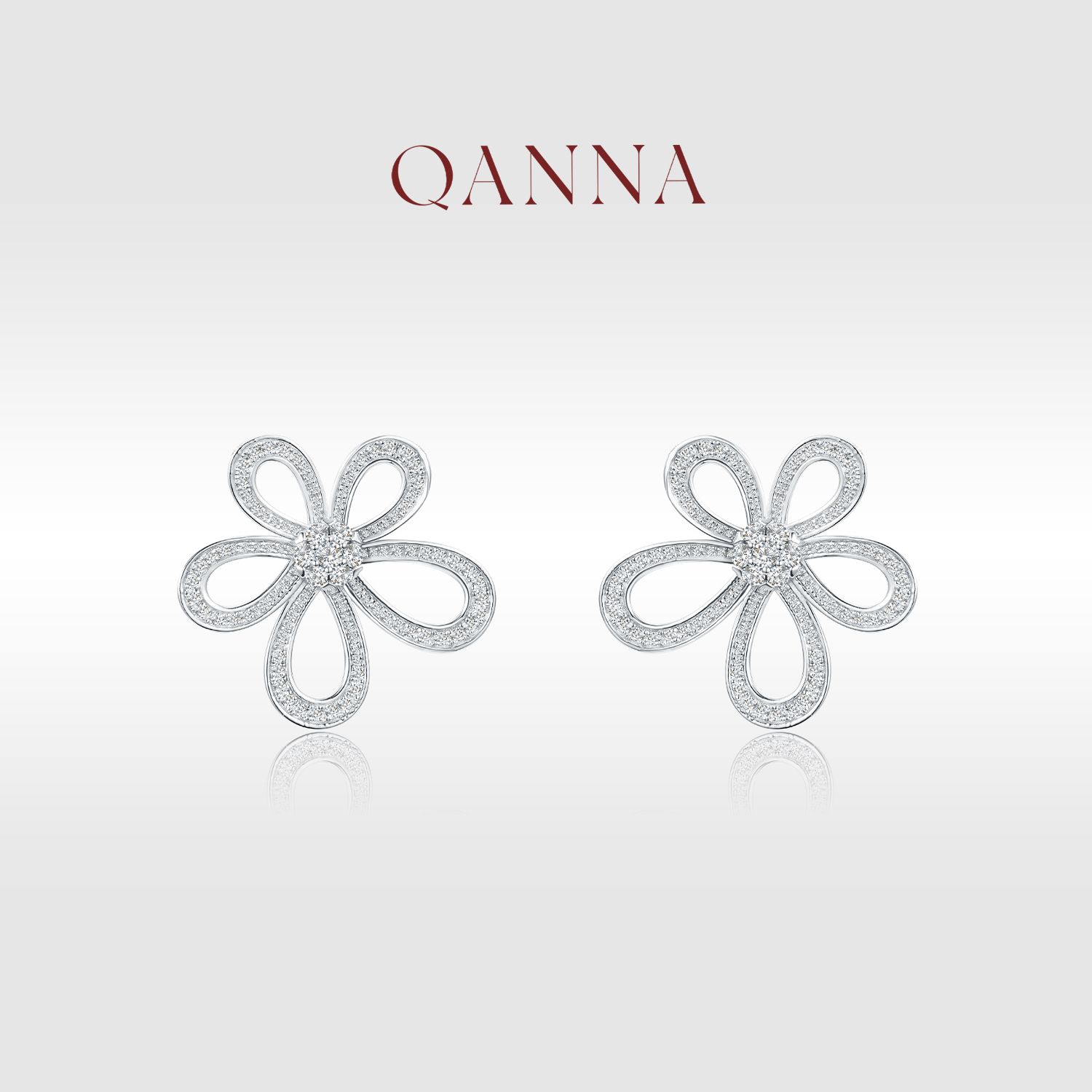 QANNA【满钻大号五花】【1克拉】气质时尚人间富贵花格桑花钻石耳钉AF