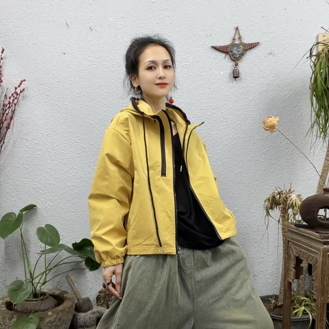 301311长短双拉链双层短款带帽外套（长54胸围128