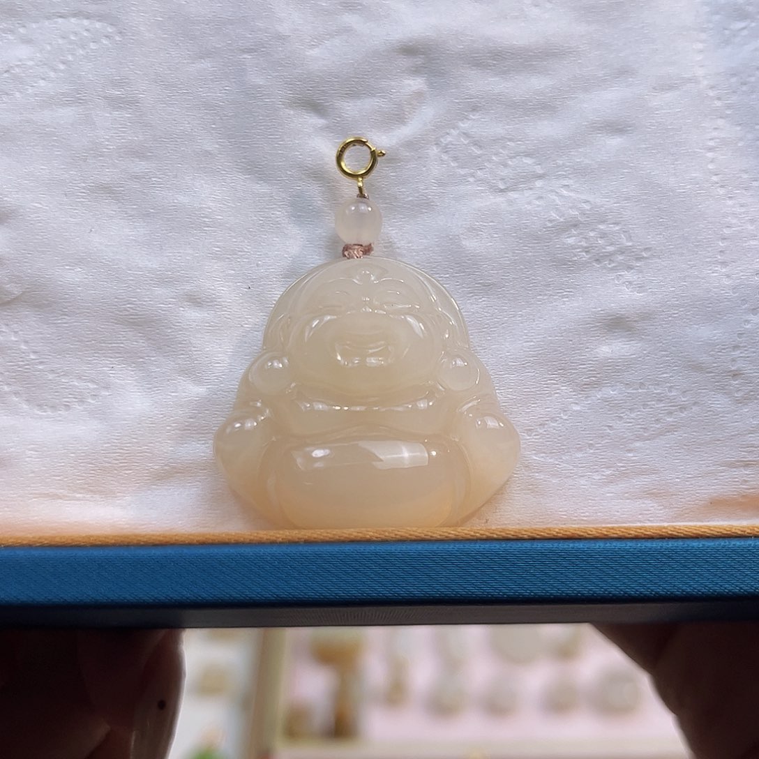 和田玉18K金镶嵌吊坠(不含链)