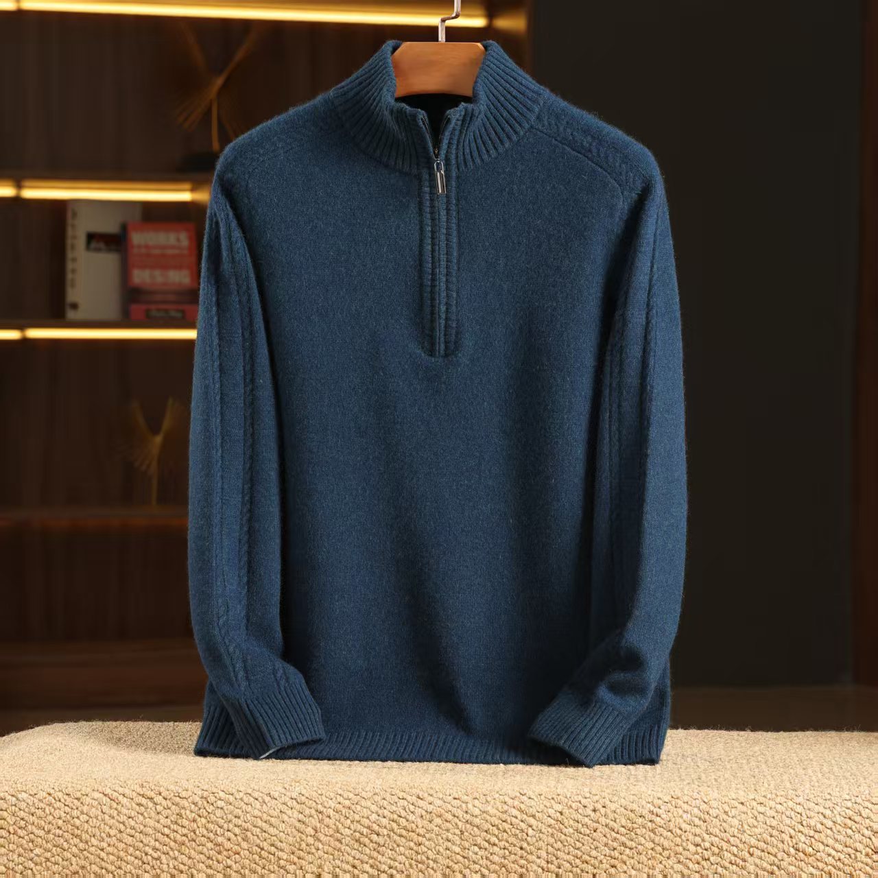 【100%山羊绒】半高领拉链休闲加厚男士羊绒衫保暖912