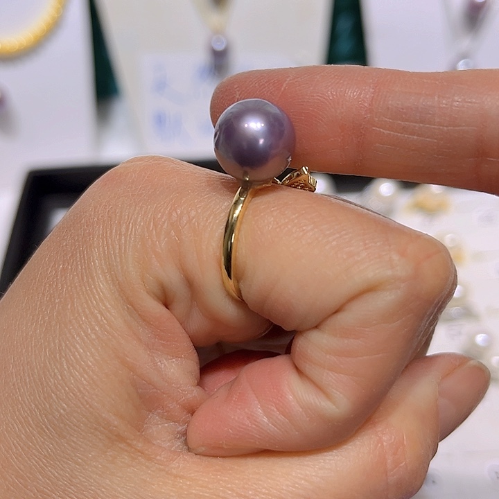 淡水珍珠紫珠金色蝴蝶戒指未镶嵌