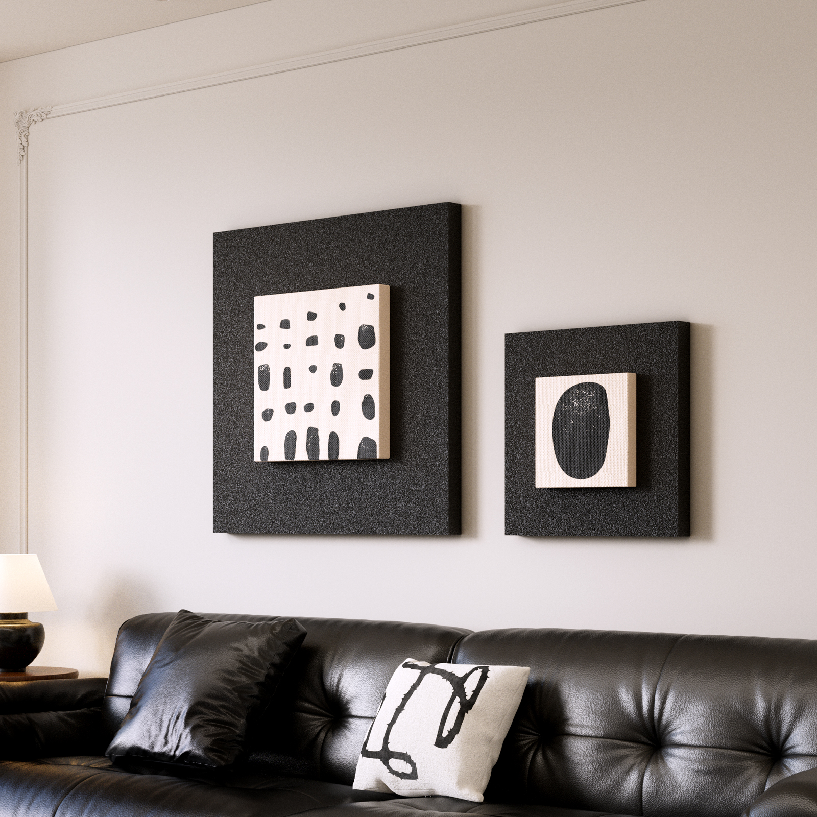 立体砂岩客厅沙发背景墙装饰画黑白高级感组合挂画玄关餐厅壁画