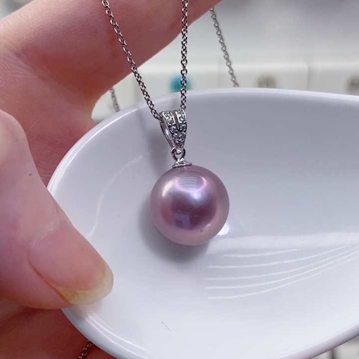 银S925镶嵌淡水珍珠颈饰12+A