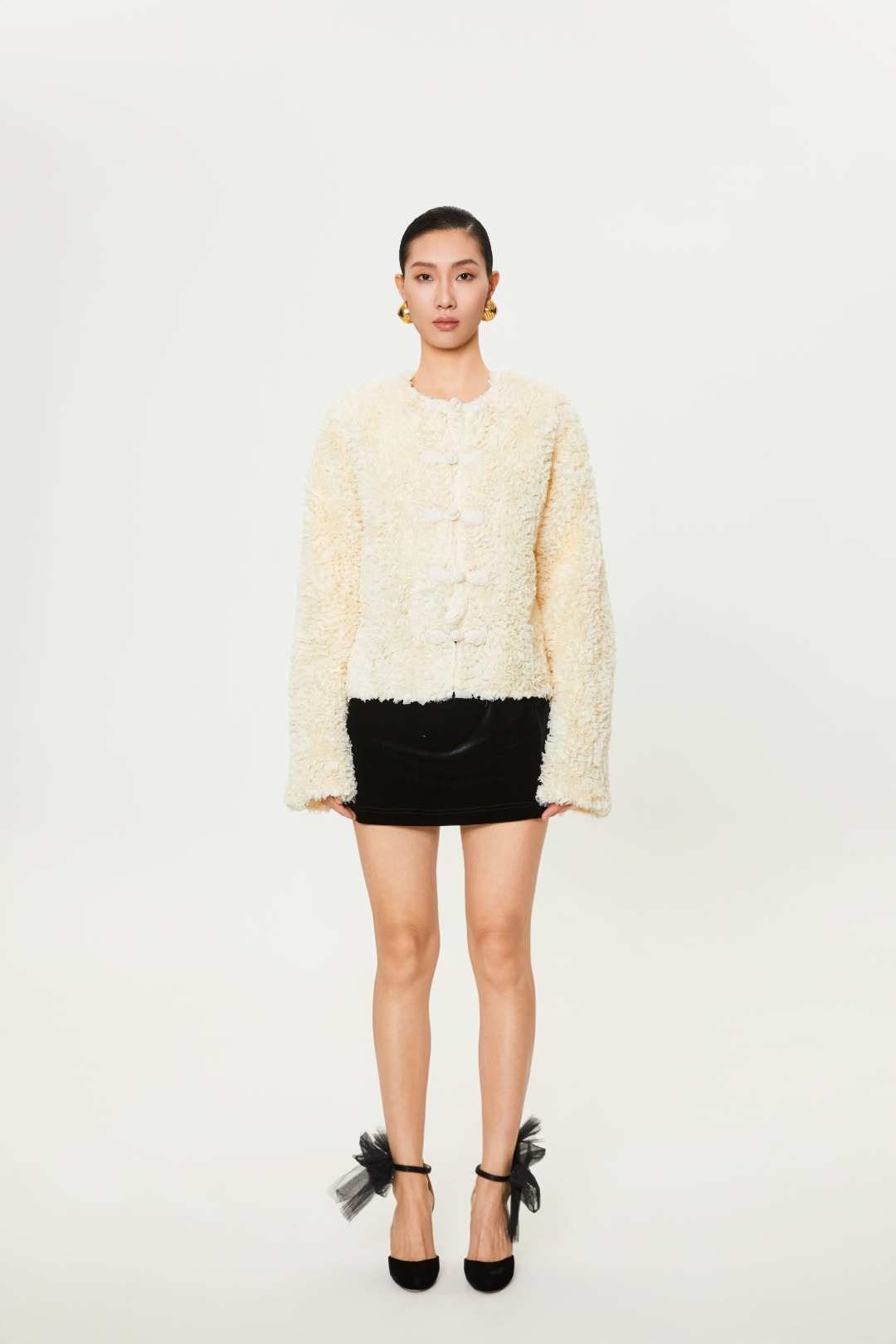 CHERIE WANG 【初发蔷薇原创】设计师高定黑色立体蔷薇丝绒长袖上衣