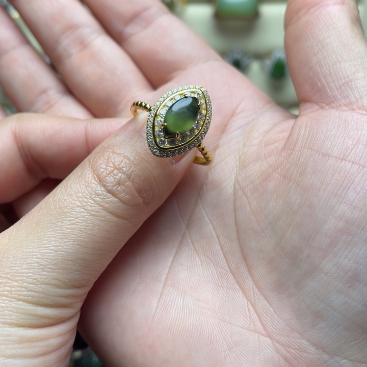 和田玉（碧玉）银S925镶嵌戒指