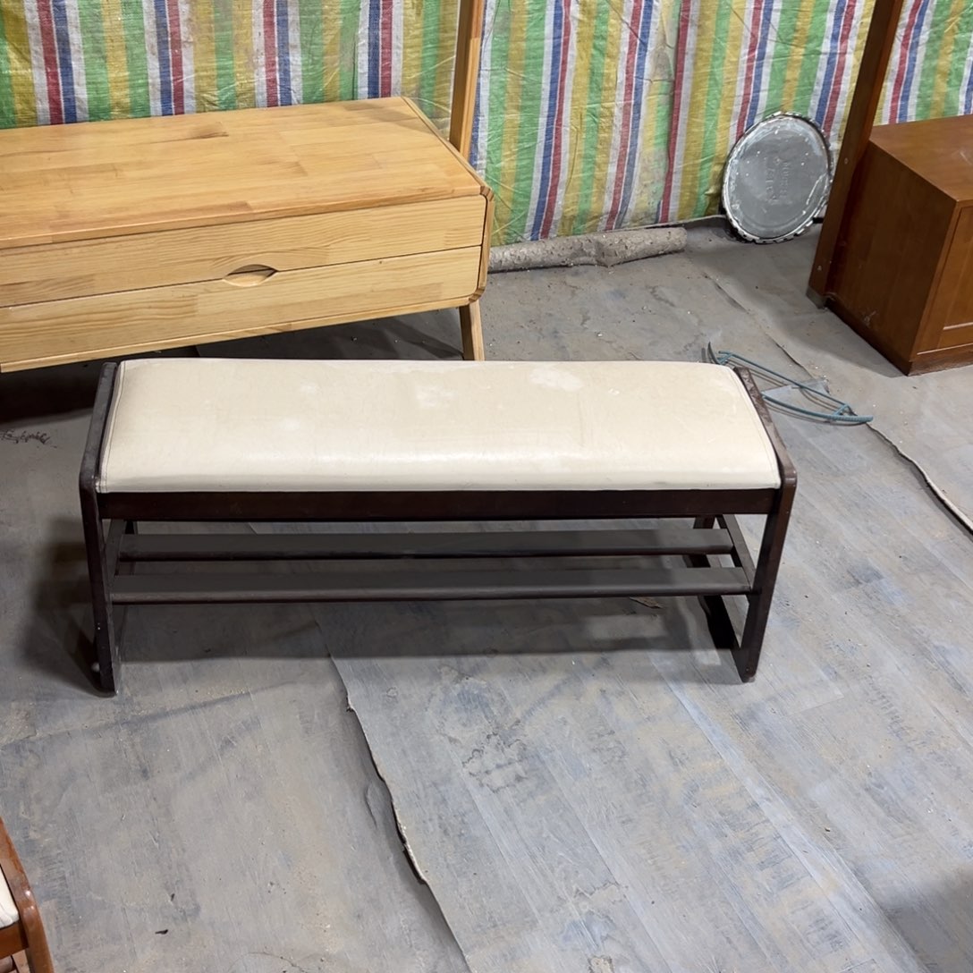 实木抽屉款大号深色鞋凳