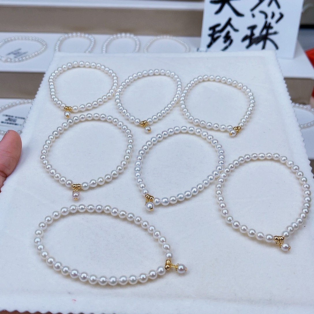 银S925镶嵌手绳淡水珍珠4-5天然淡水珍珠手串