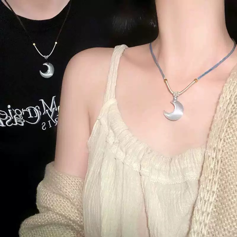 非金属布艺项链 月亮编织绳项链小众设计气质新中式情侣锁骨链