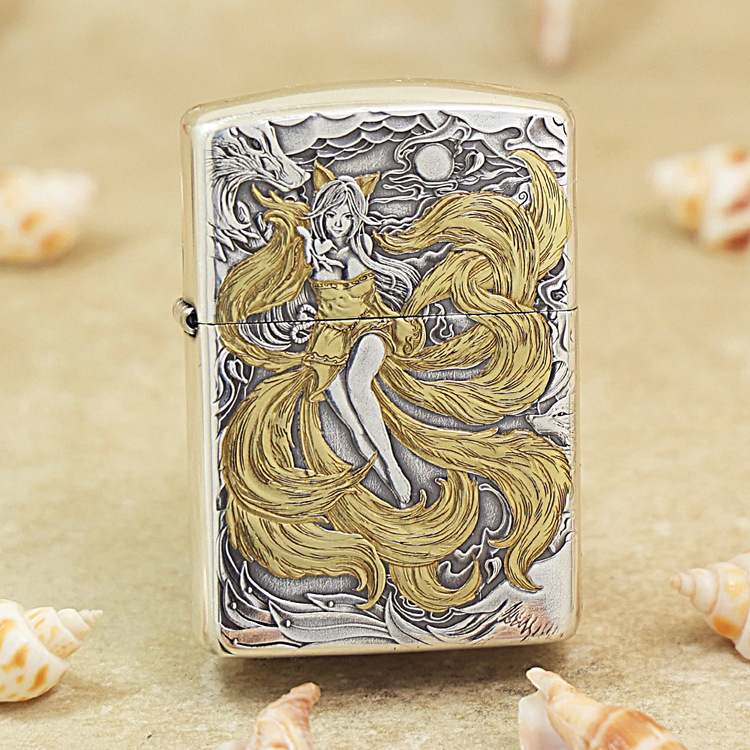 破法者镀银鎏金九尾三代打火机