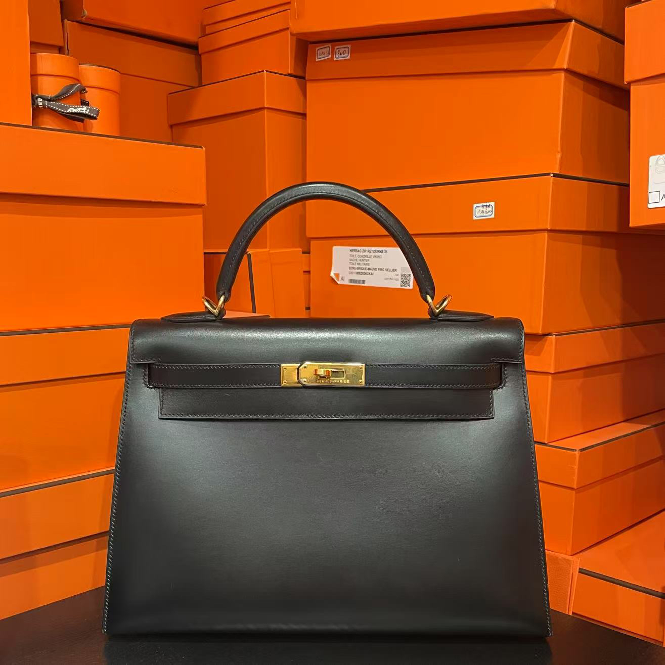 95新 Hermes/爱马仕 kelly 32 框D box  黑色0210m5 