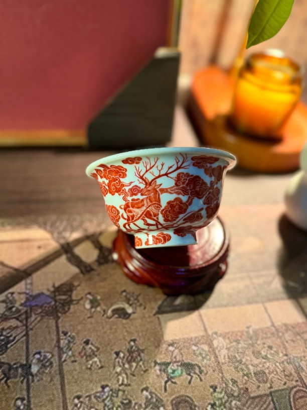 景德镇纯手工手绘九色鹿压手陶瓷主人杯茶具茶杯