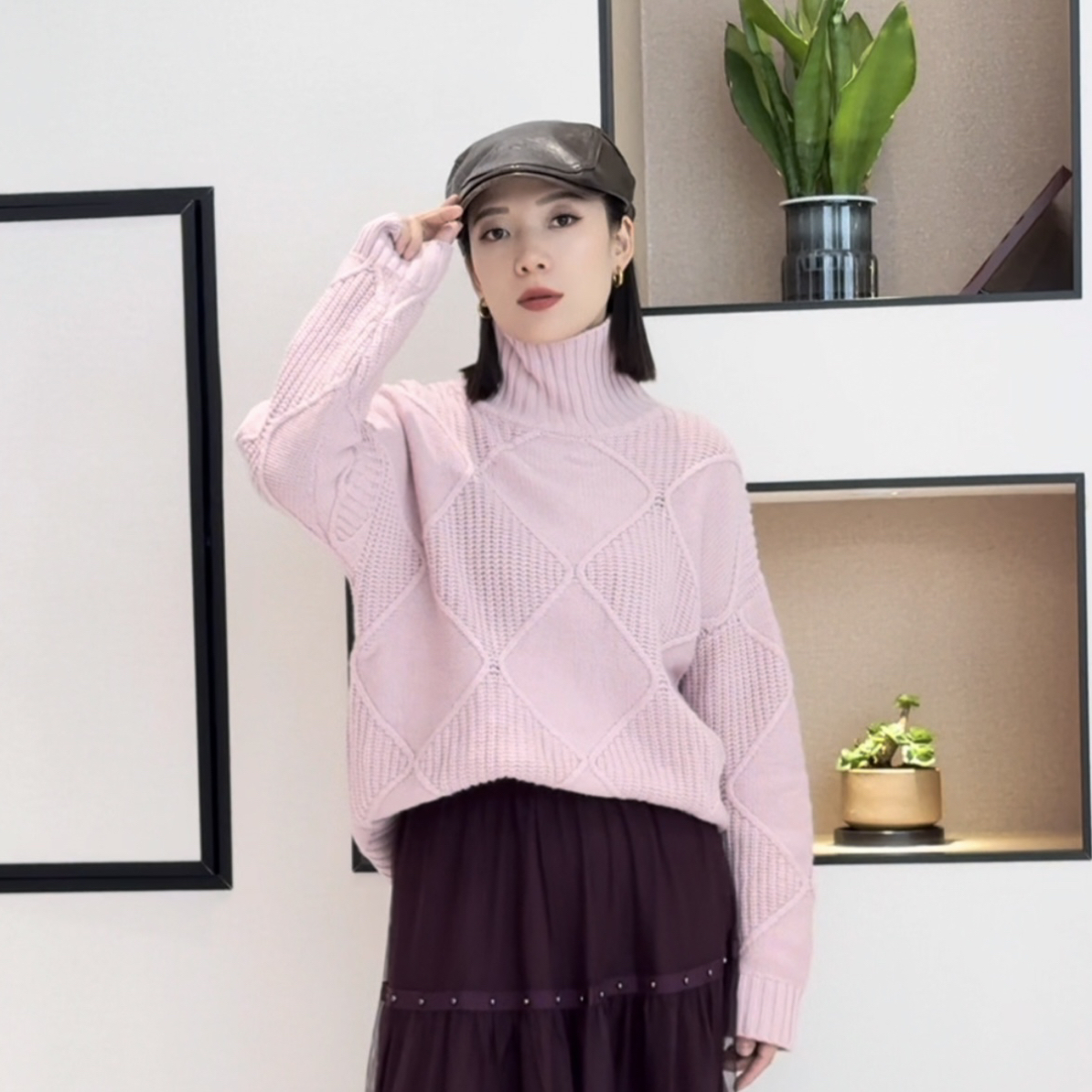 YINGMEI-半高领宽松冬季针织衫