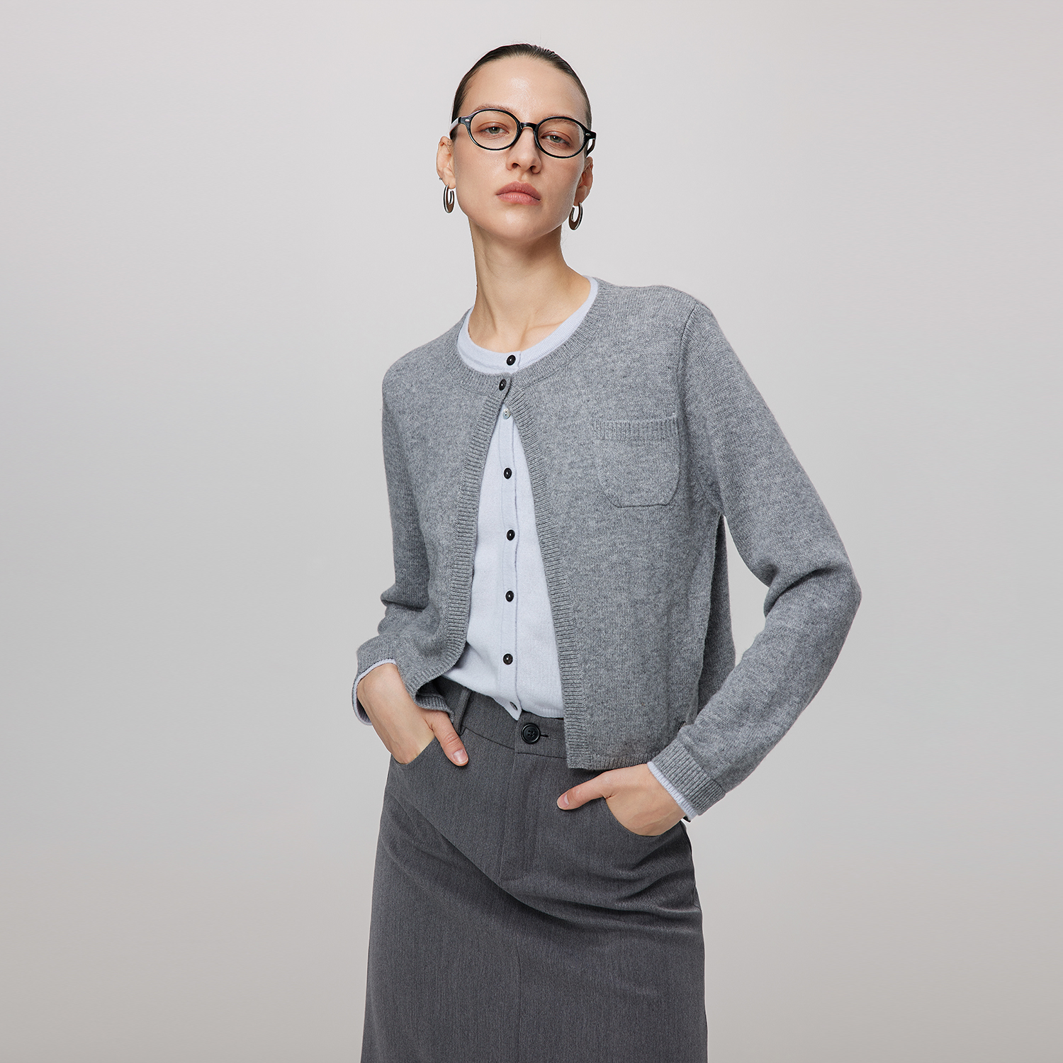 【纤念】2025年冬长袖时尚假两件拼接开衫针织羊毛衫4341