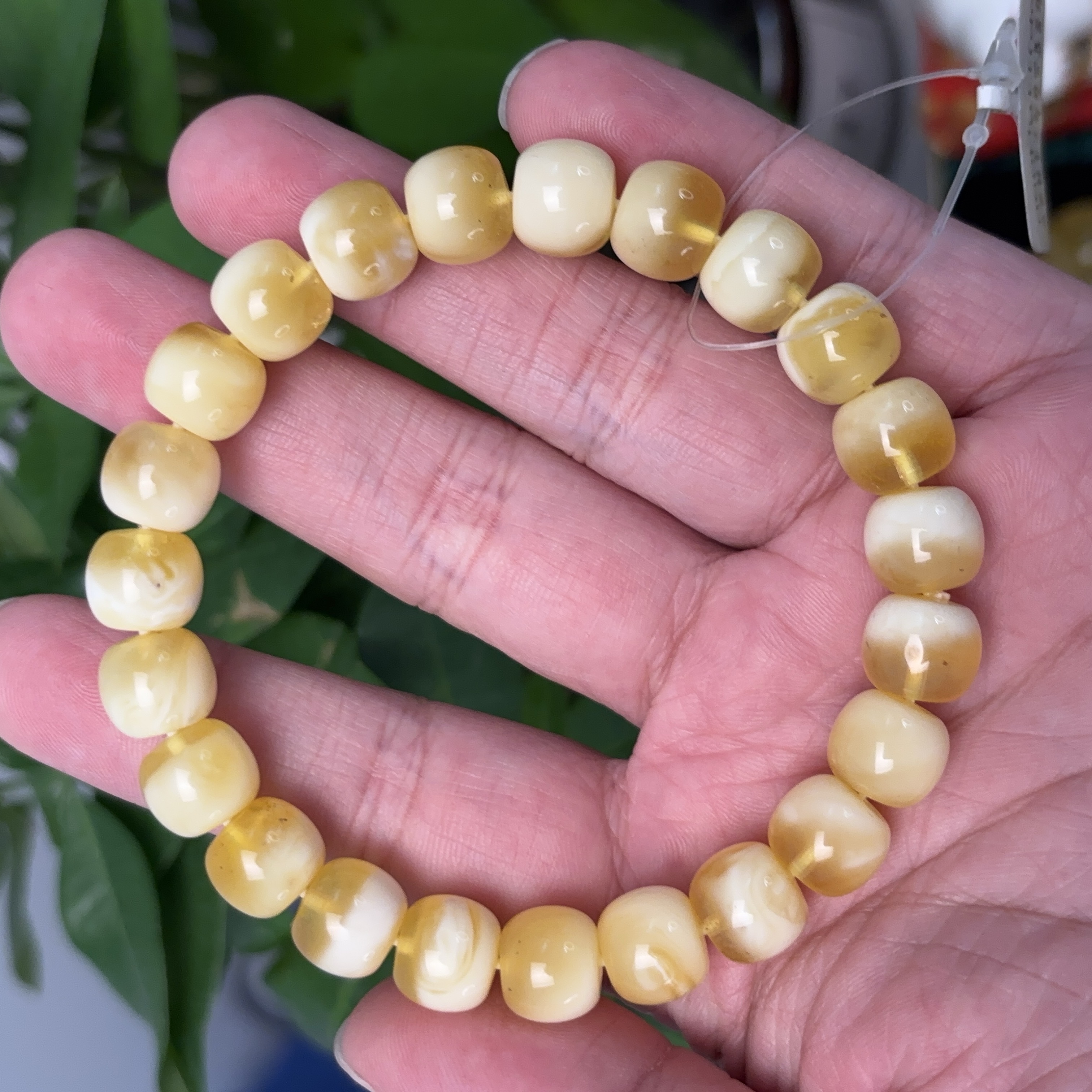 A1蜜蜡手串 纯精工金白妖孽老型单圈 14.89克 10mm 原矿天然