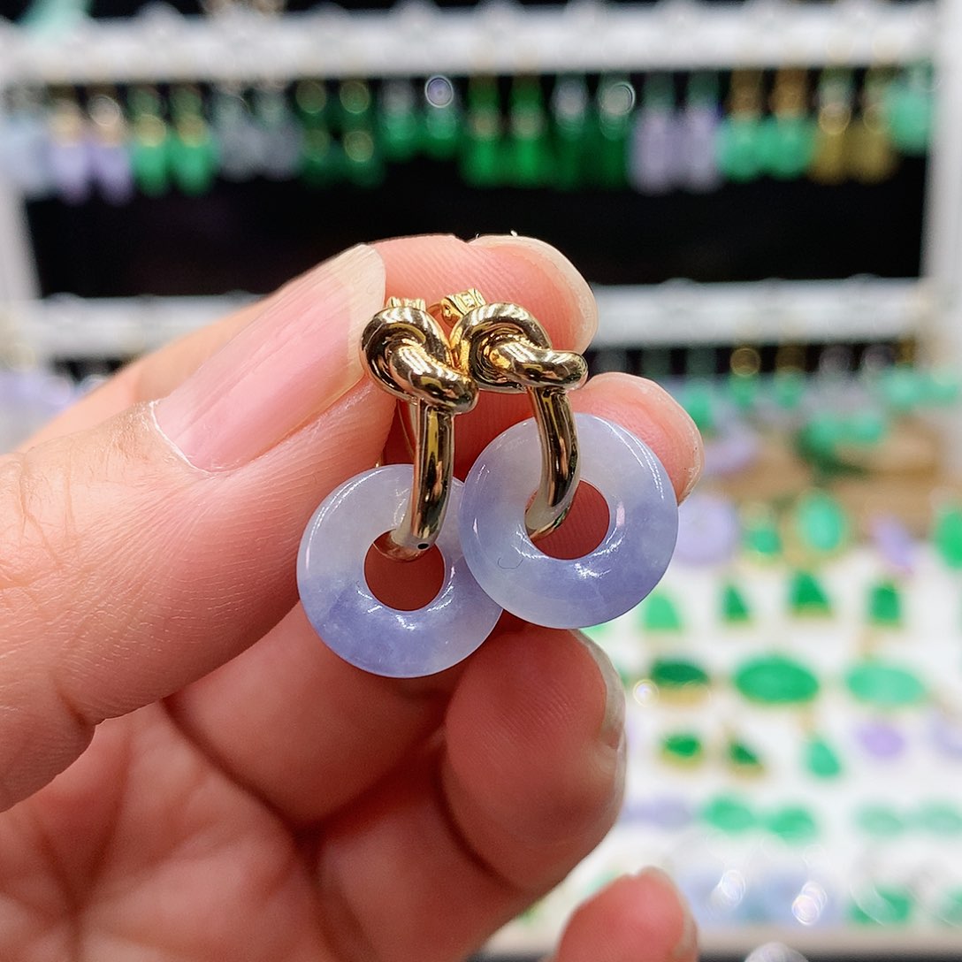 翡翠耳饰18K金镶嵌的