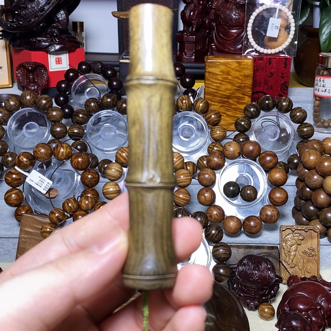 楠木（金丝楠）手串/手链阴沉金丝楠玻璃底竹节手把件