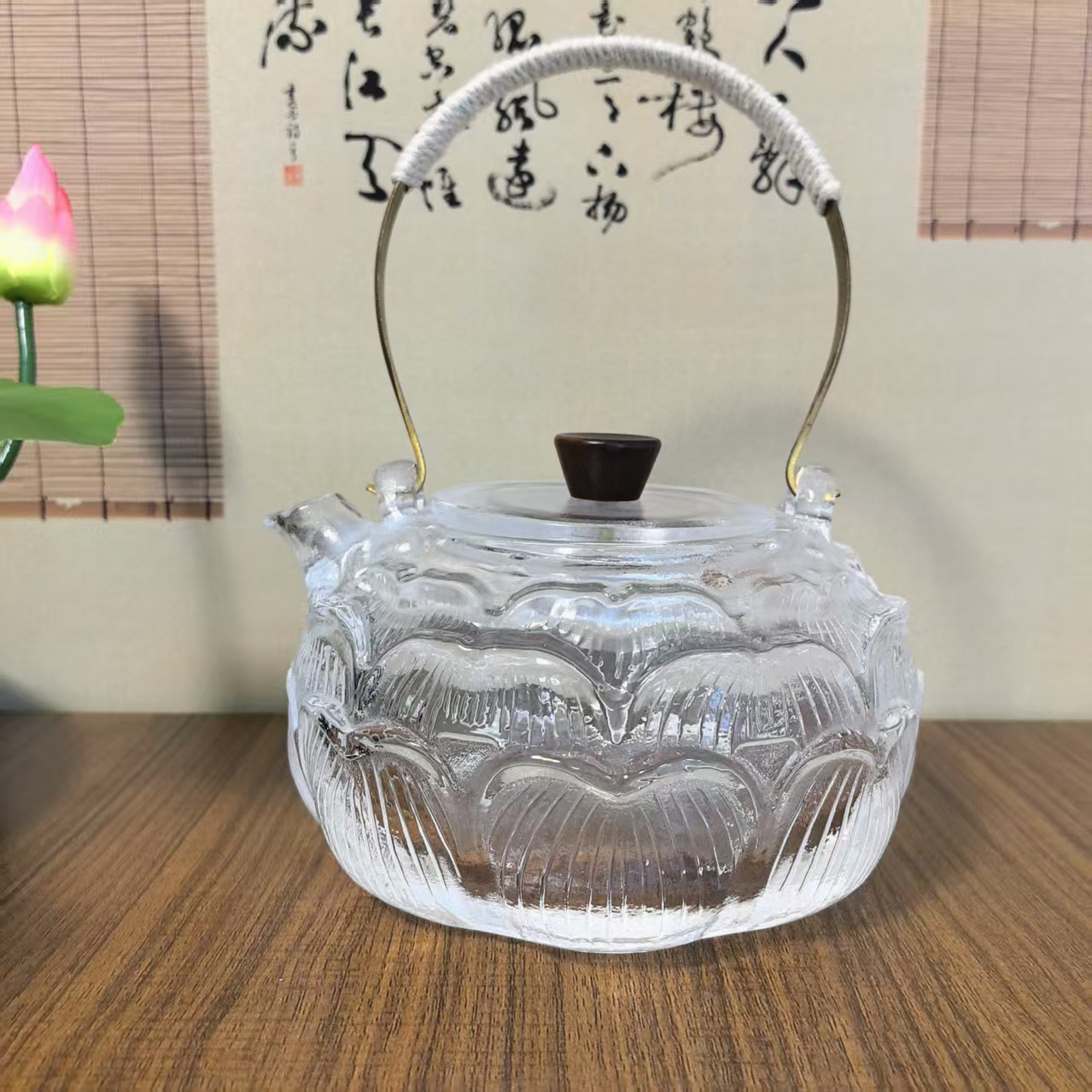 东海原矿工艺水晶大容量纯手工水晶莲花提梁壶加厚耐热高档茶具