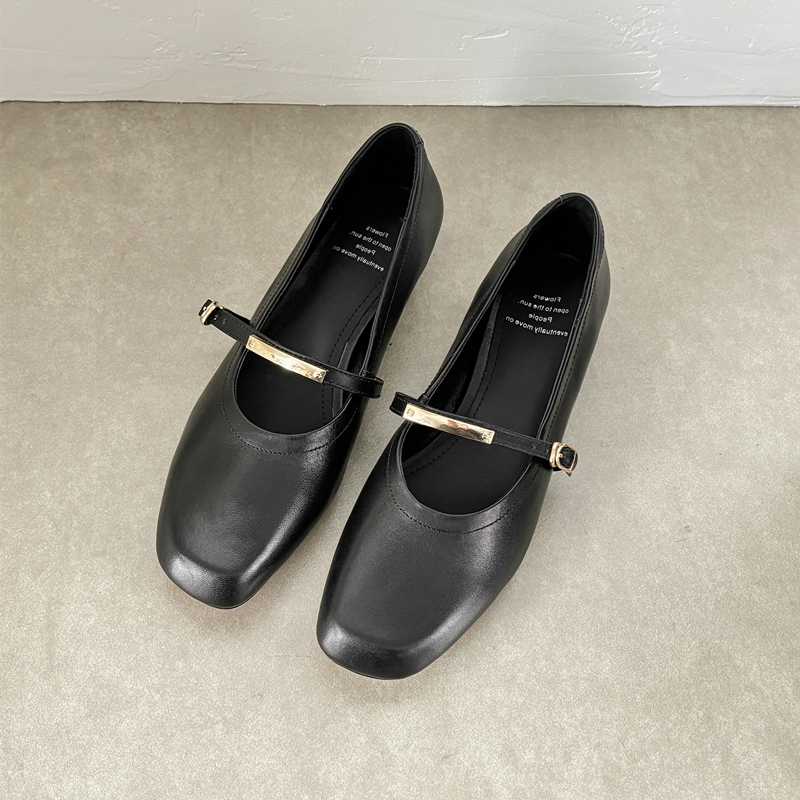 【岑苗】2.5cm/2025夏季新款秋季真皮一字扣春季粗跟低跟搭扣单鞋女