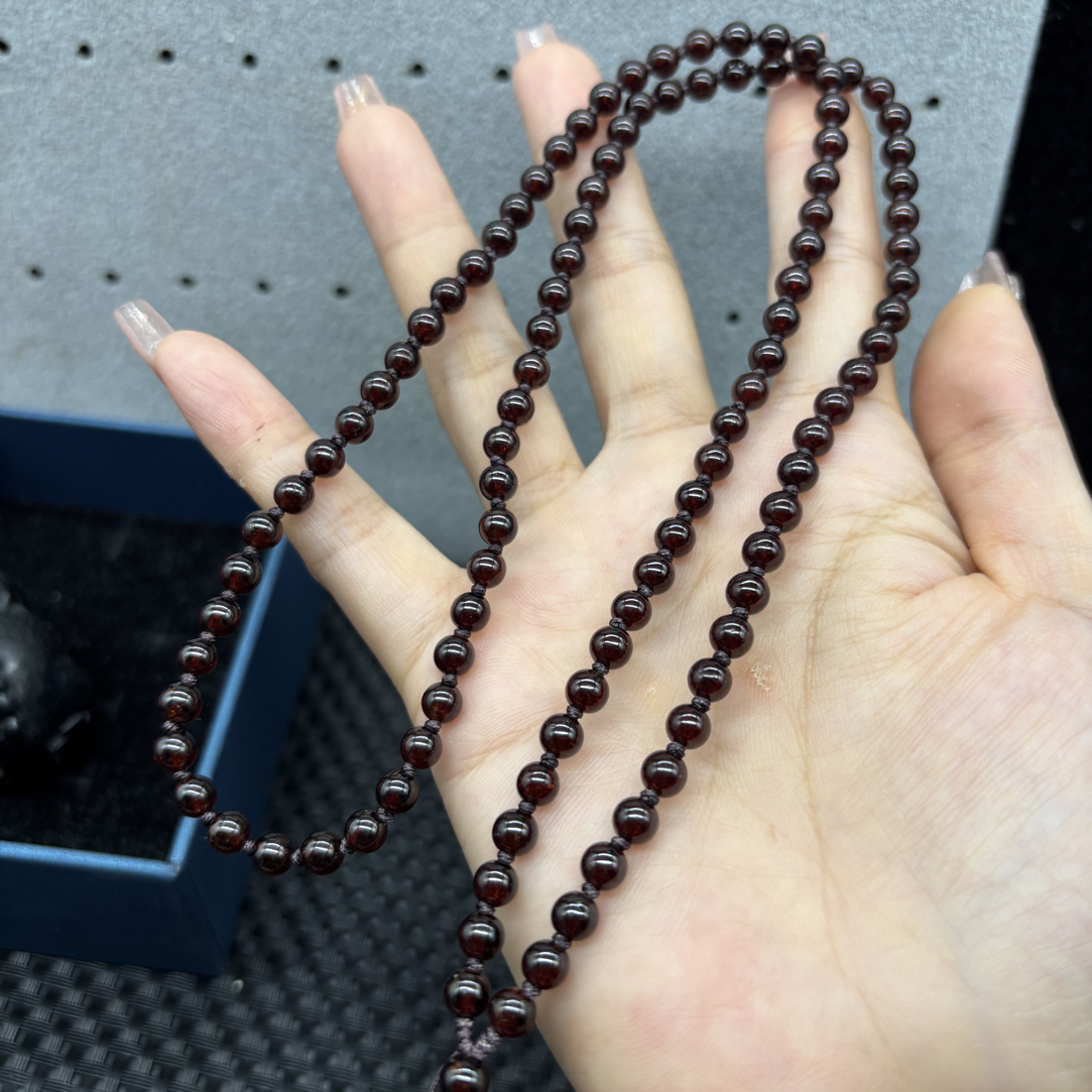 精美天然石榴石圆珠5mm紫色玉石挂件绳毛衣链长链多圈手链百搭款