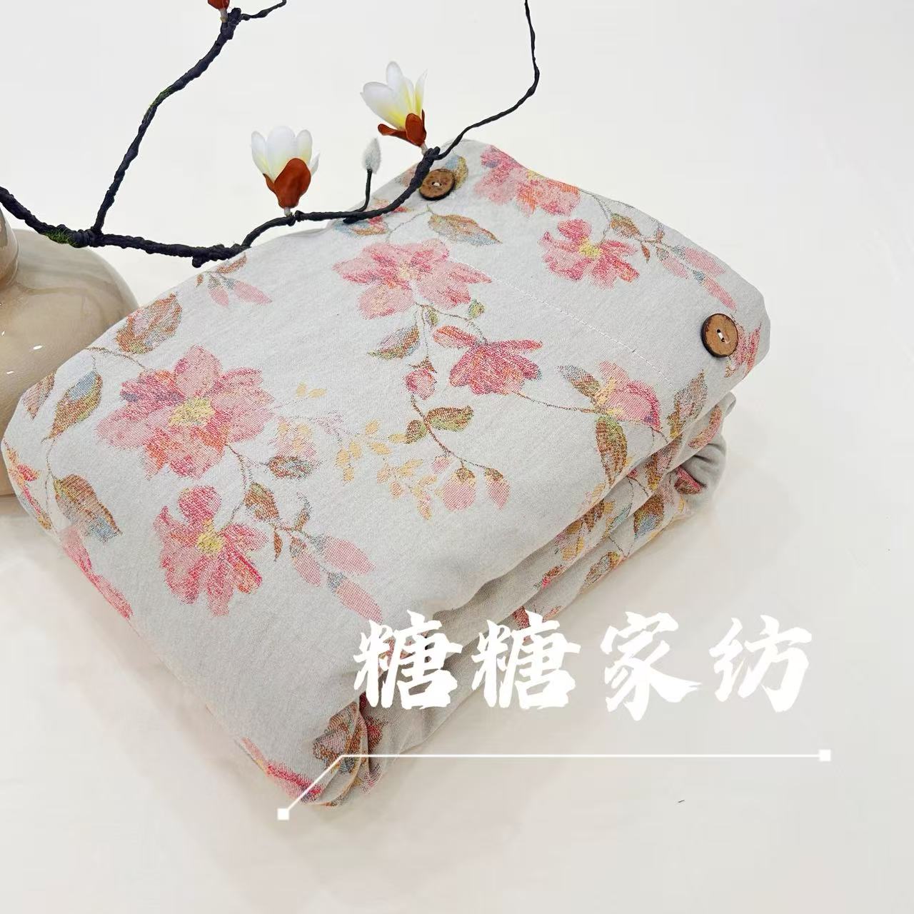 【三宅一生】轻奢外贸原单舒适亲肤雨露汉麻被套（桃花笑 单双人）