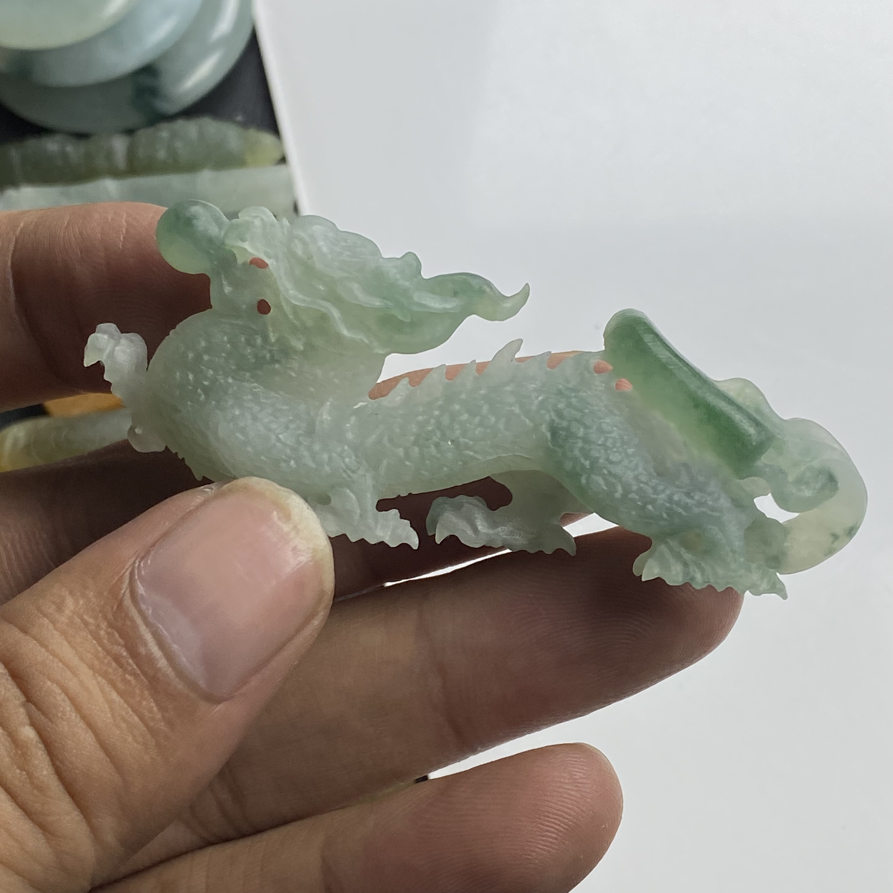天然翡翠毛货精工雕刻霸气立体特色巧雕行运一条龙风调雨顺