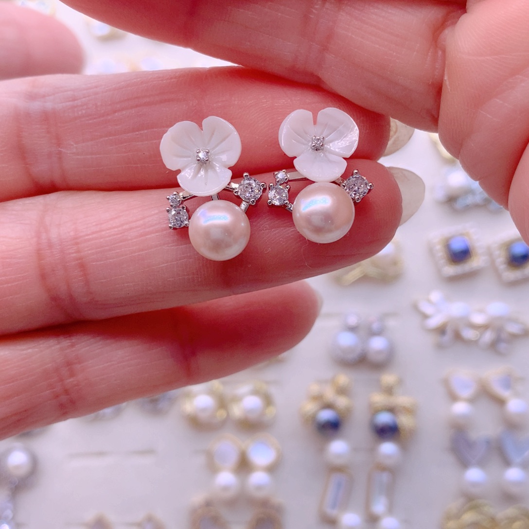 合金淡水珍珠耳饰