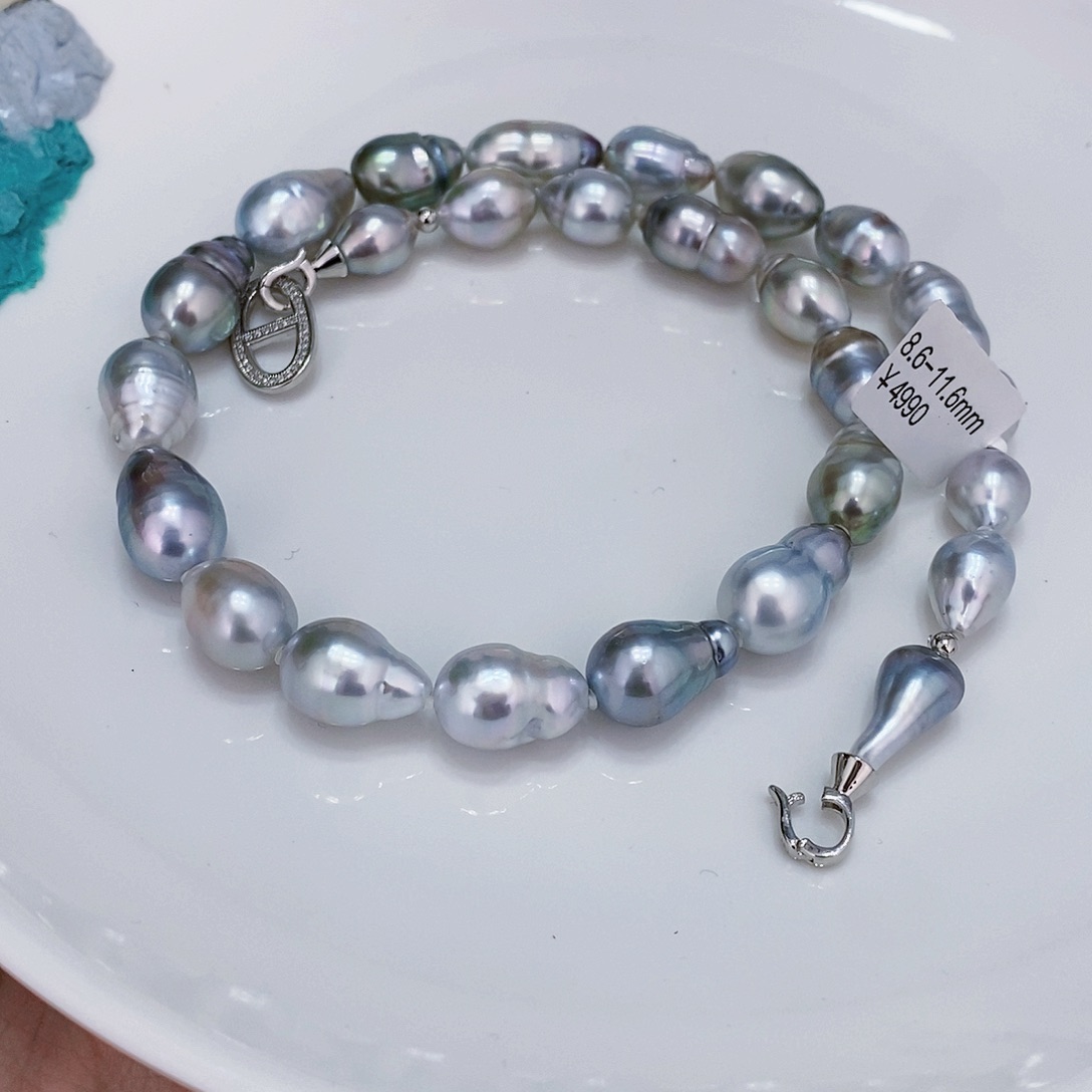 海水珍珠颈饰未镶嵌昏***?铂金灰项链8.6-11.6兰