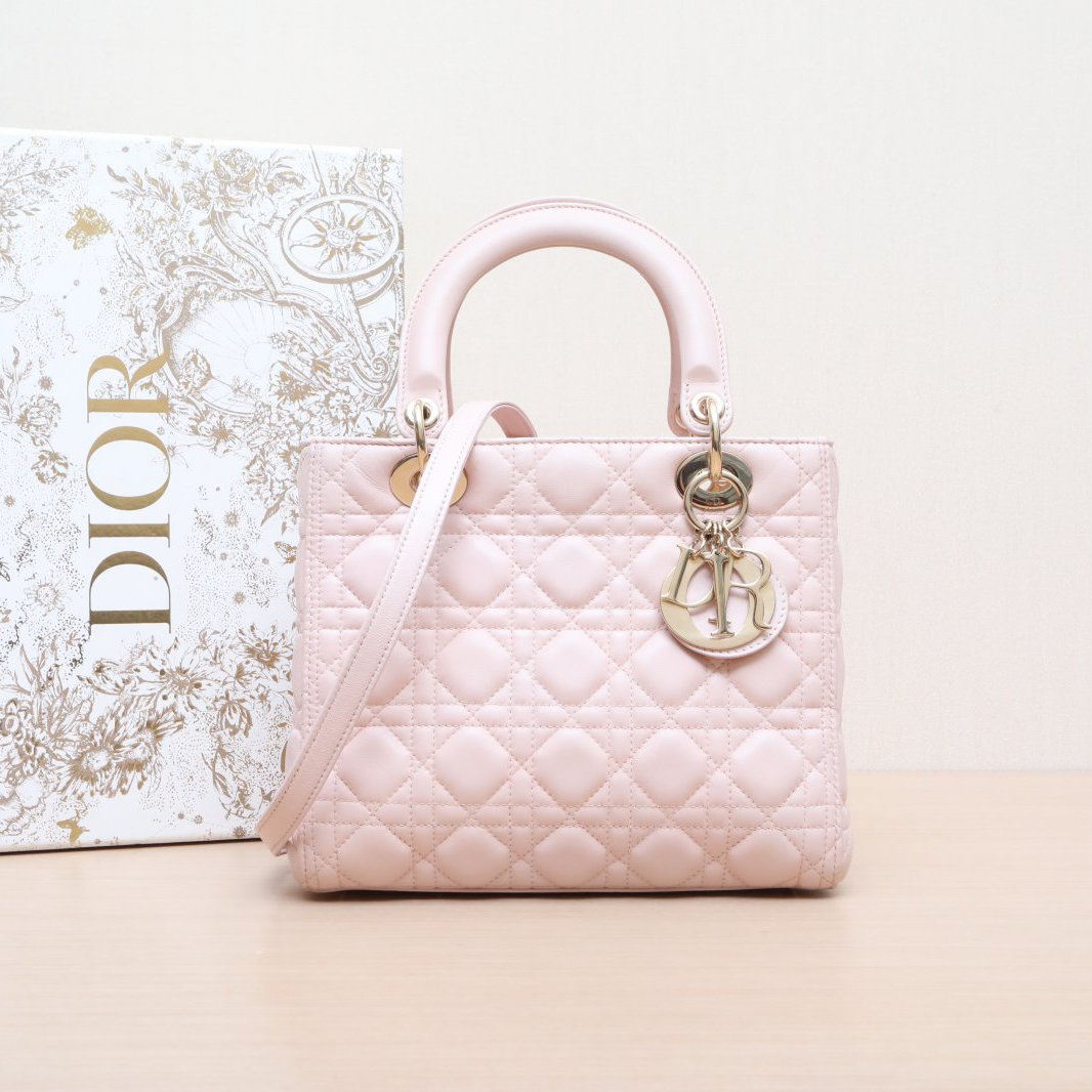95新 DIOR/迪奥 单肩包 戴妃包 五格 淡粉色 P205227316