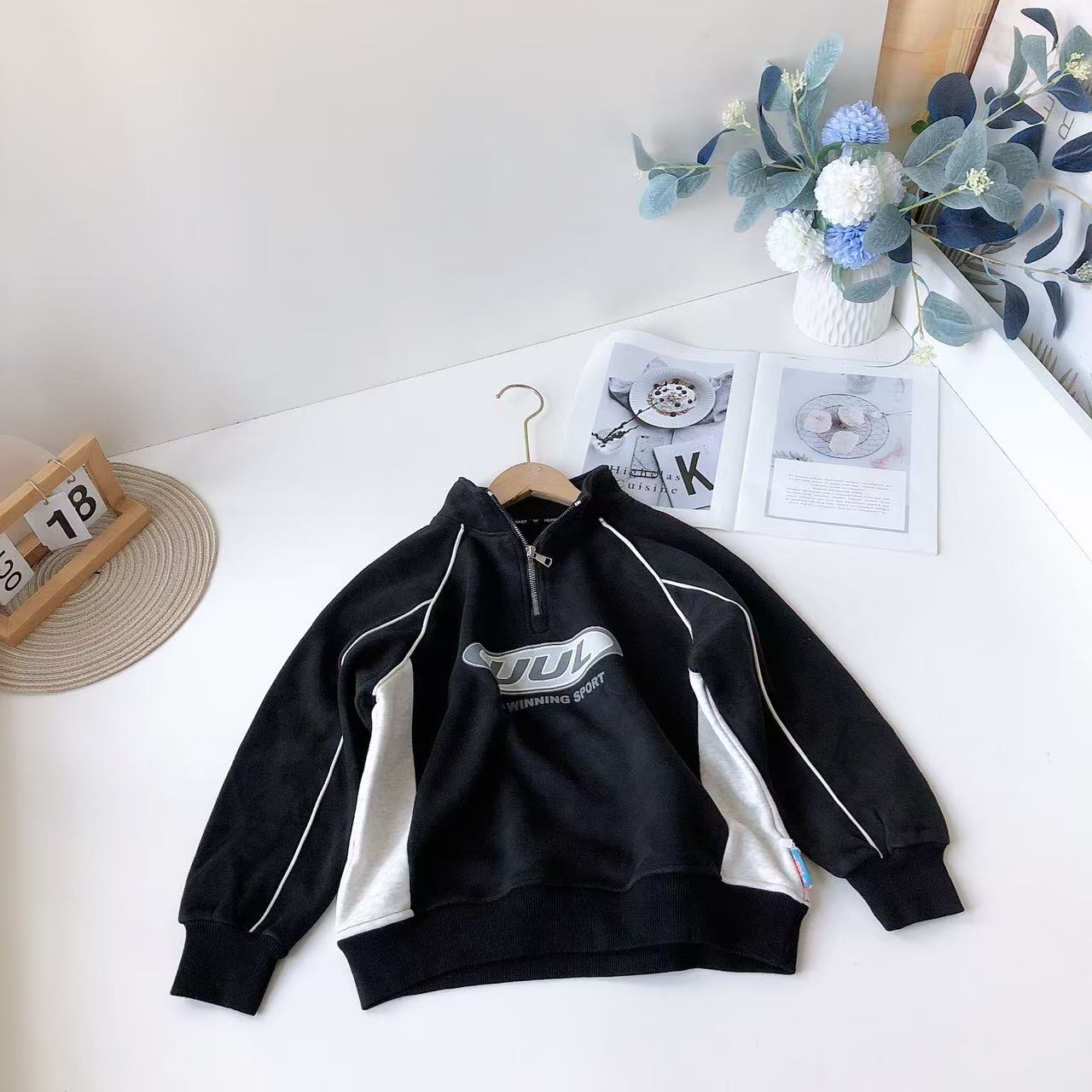 B045小言大童加绒卫衣U字母8829