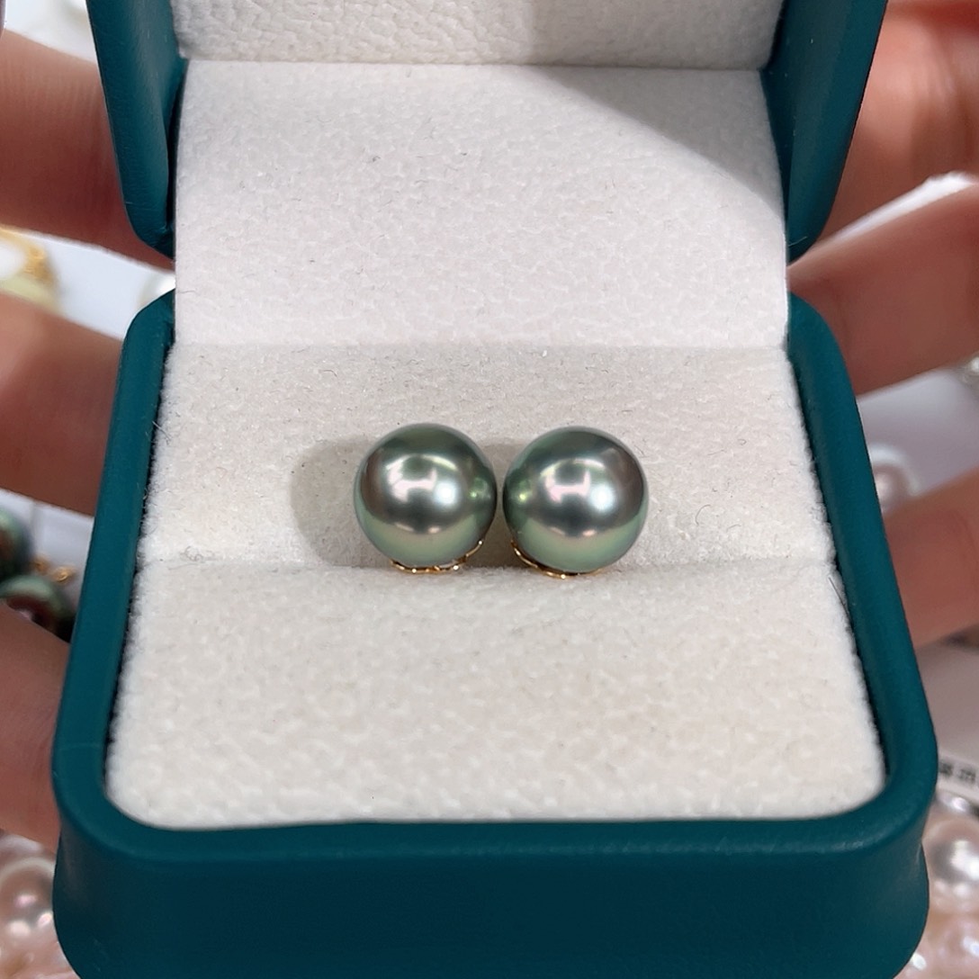 海水珍珠耳饰18K金镶嵌9-10mm