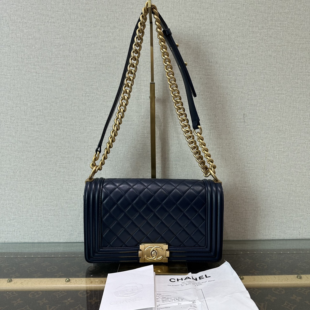 95新 Chanel/香奈儿 蓝金荔枝牛皮Leboy中号链条包 21134