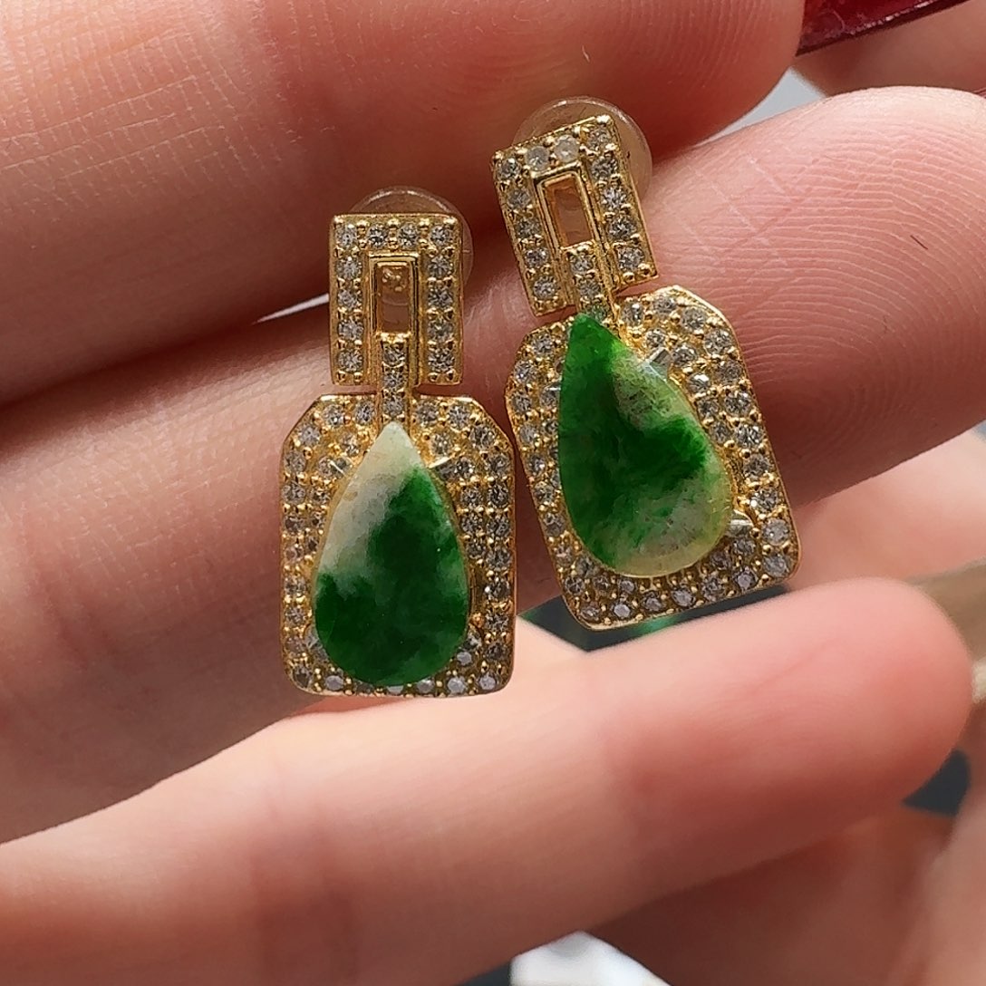 翡翠耳饰银S925镶嵌耳饰