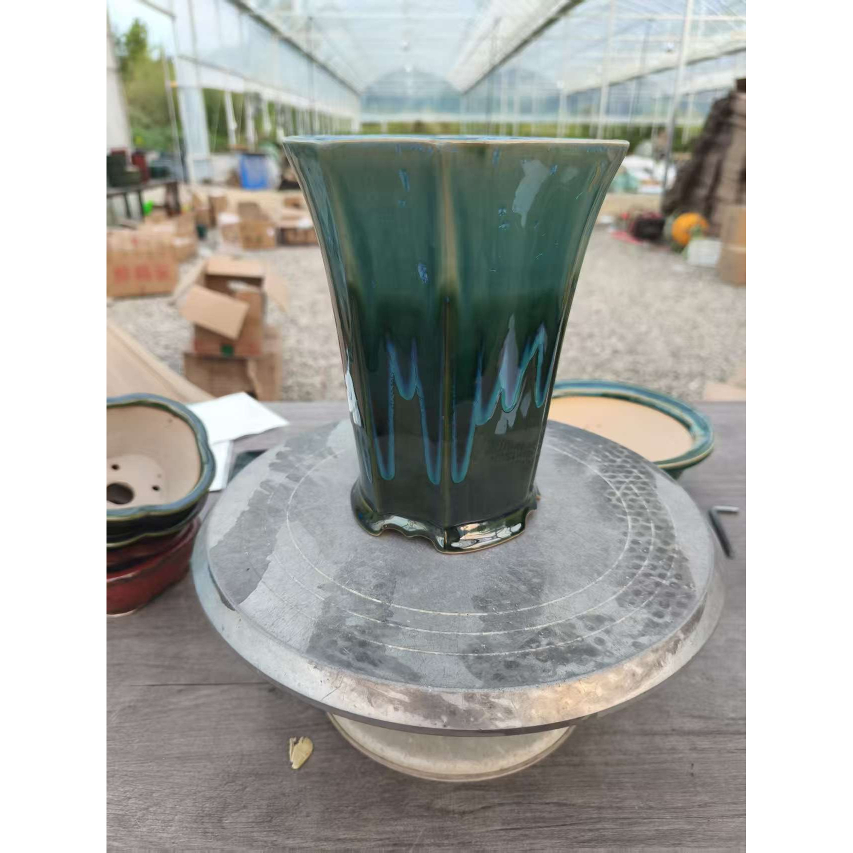 47号-签筒兰花盆外径16*20高温窑变釉盆