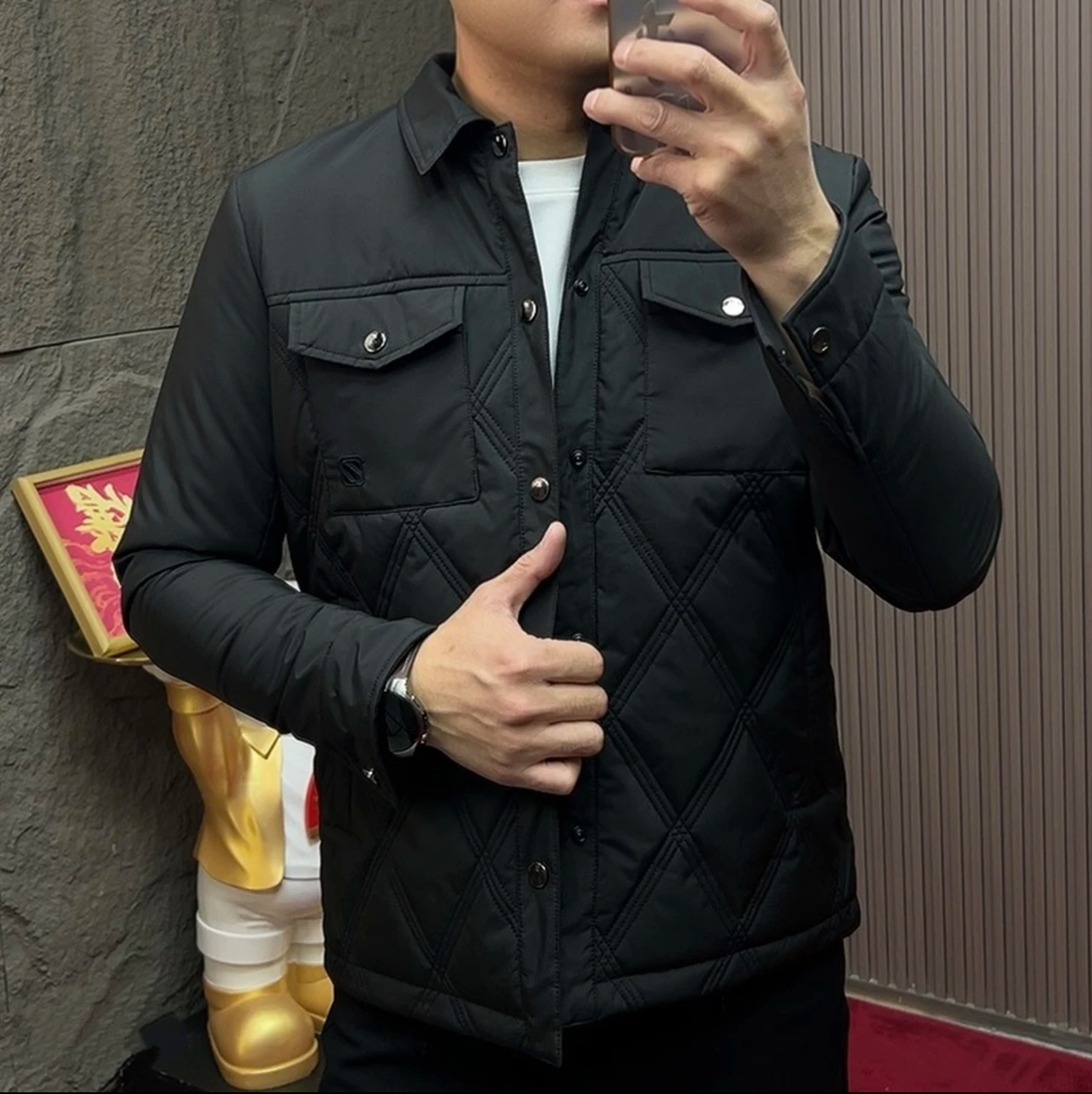 冬季新款简约时尚棉服商务外套男士干净百搭棉衣男