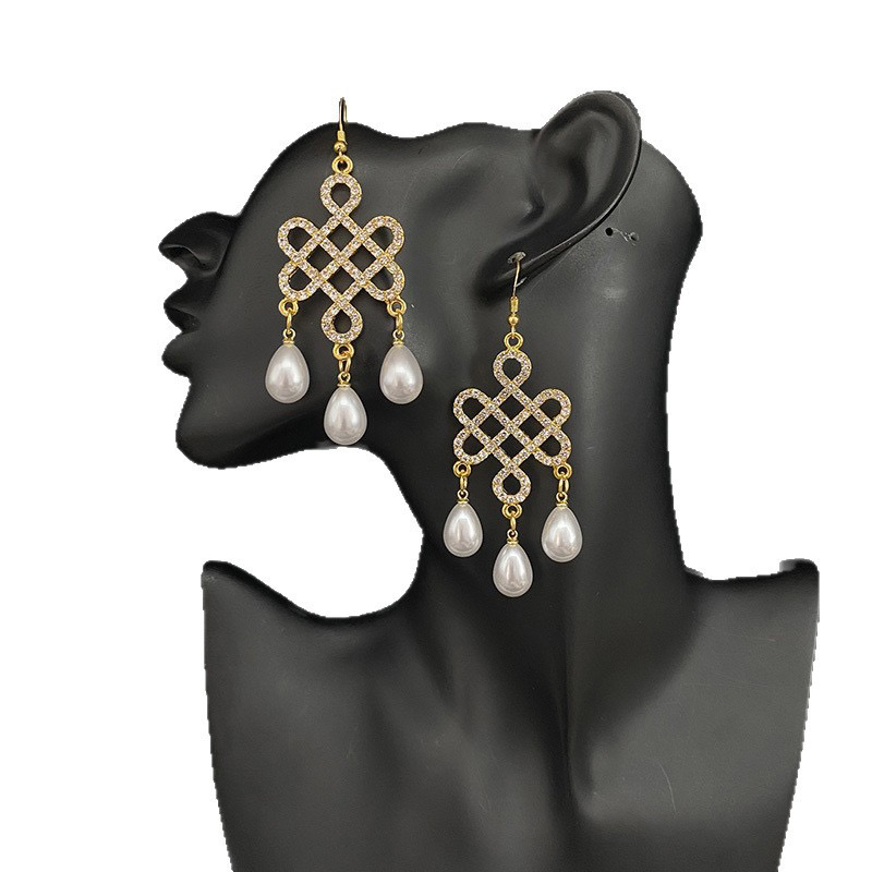 民族风吉祥结满钻耳环一对