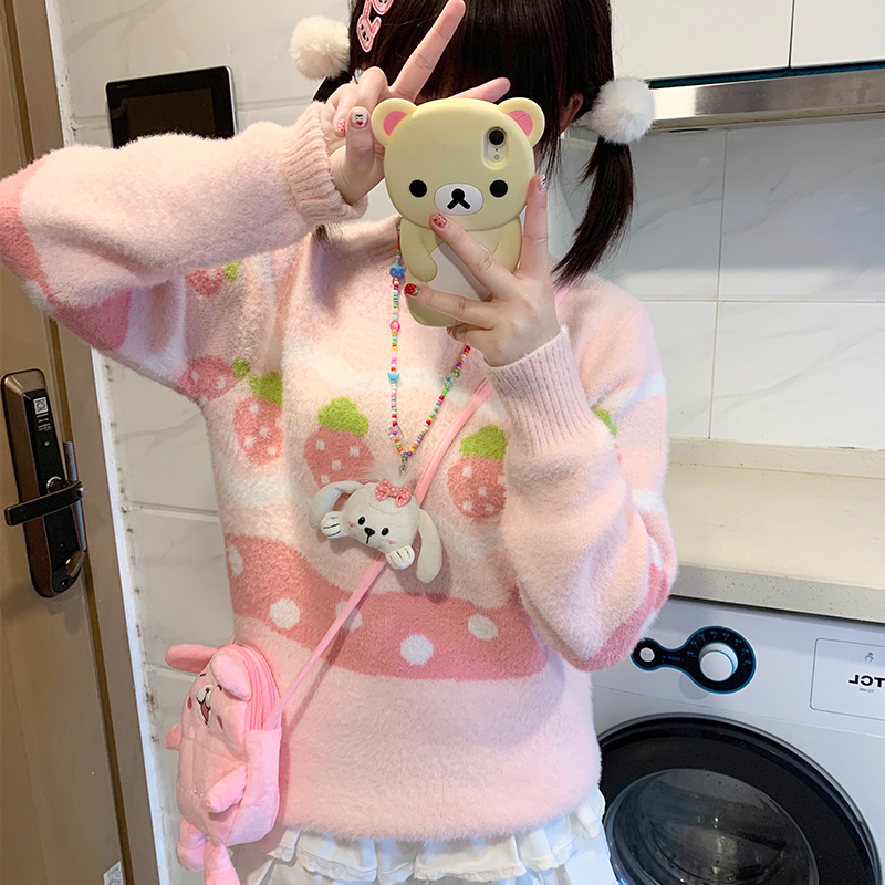【小兔星球】草莓奶油秋冬毛衣短裙甜美套装软妹日系百搭