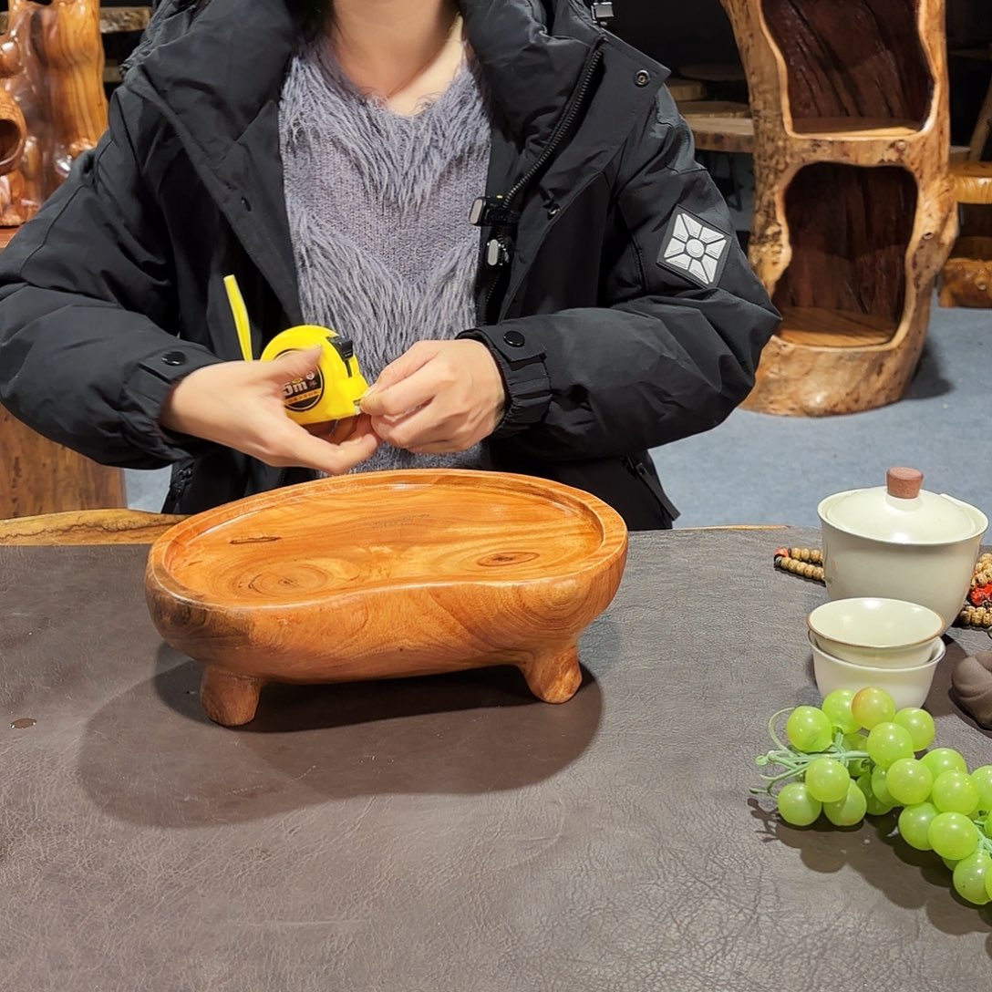 香樟木三足挡边干泡盘