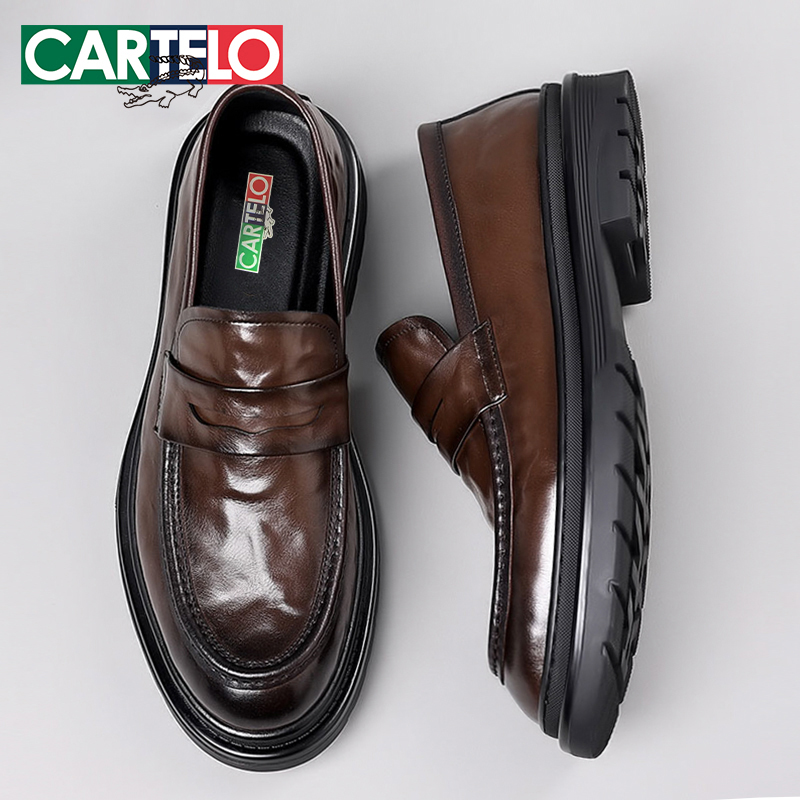 CARTELO/卡帝乐鳄鱼男鞋真皮牛皮一脚蹬上班开车乐福鞋休闲皮鞋男